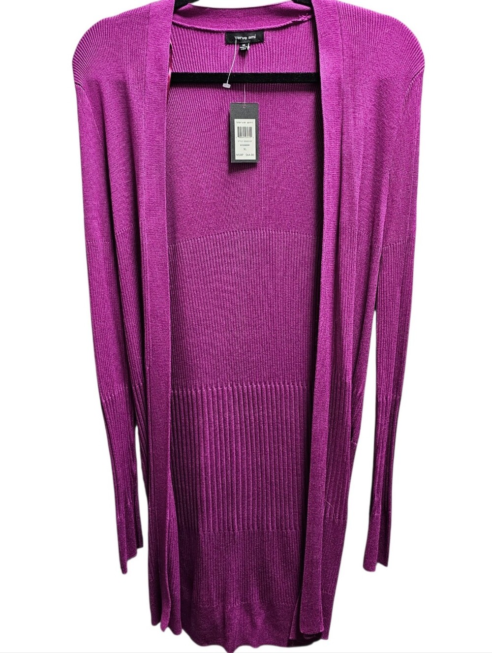 Verve Ami Boysenberry Ribbed Open Front Long Cardigan Sweater XL NWT Rayon - Picture 8 of 8